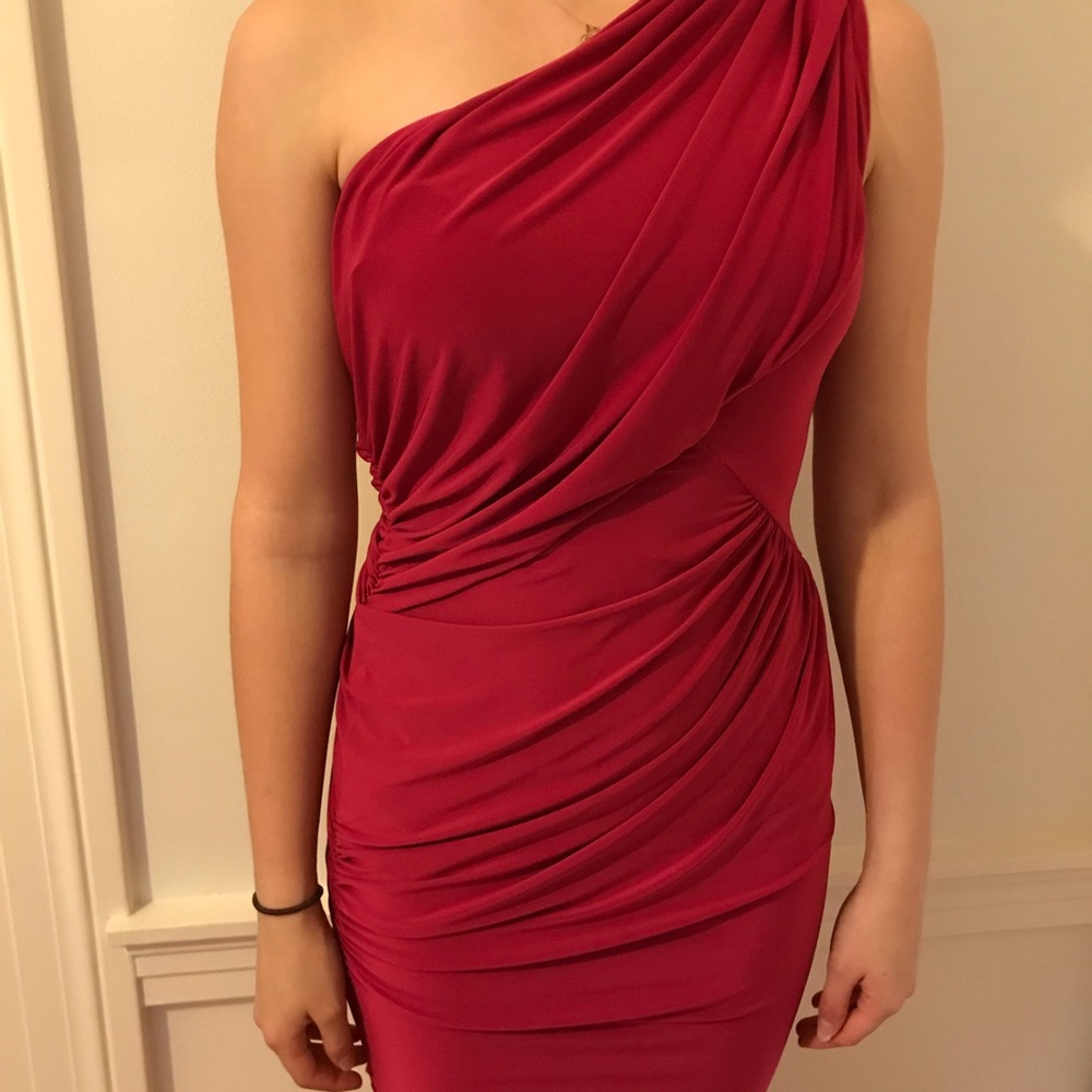 pink cocktail one shoulder dress